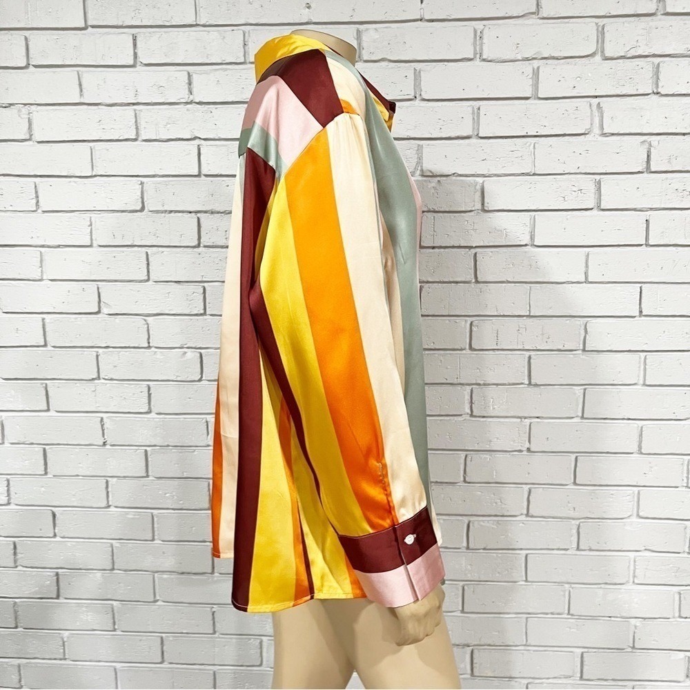Fe Noel Vertical Stripe Satin 2 Piece Set Button Down Shirt and Wide Leg Pants - Picture 14 of 14